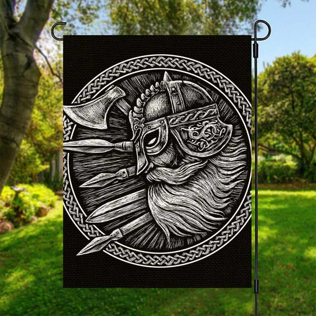 Black And White Viking God Odin Print Garden Flag