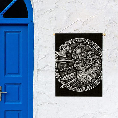 Black And White Viking God Odin Print Garden Flag