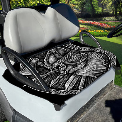 Black And White Viking God Odin Print Golf Cart Seat Cover