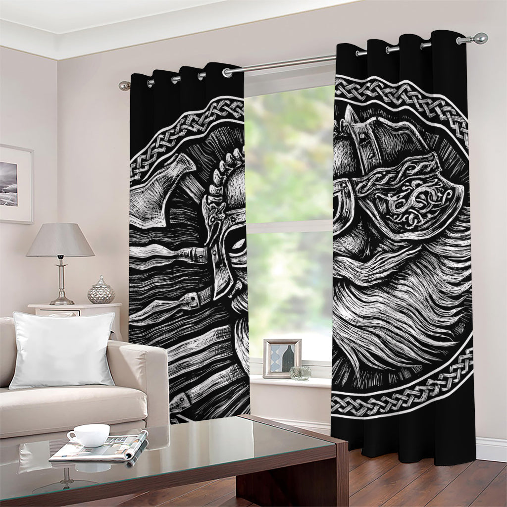 Black And White Viking God Odin Print Grommet Curtains