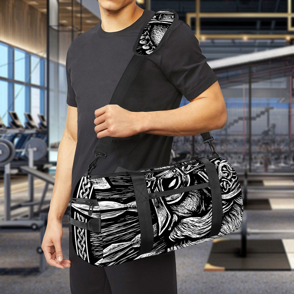 Black And White Viking God Odin Print Gym Bag