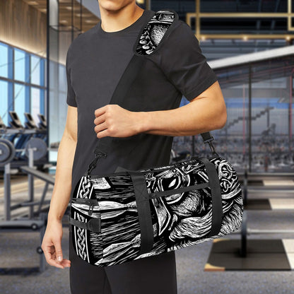 Black And White Viking God Odin Print Gym Bag
