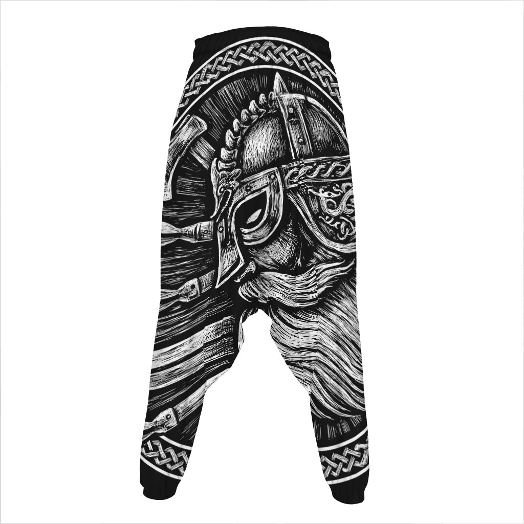 Black And White Viking God Odin Print Hammer Pants