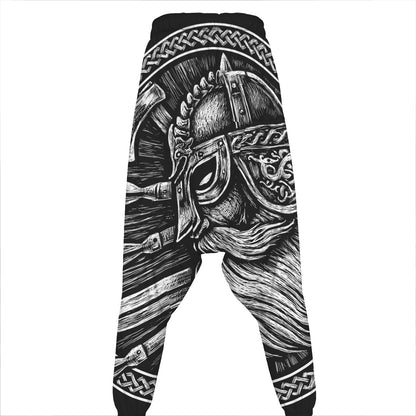 Black And White Viking God Odin Print Hammer Pants