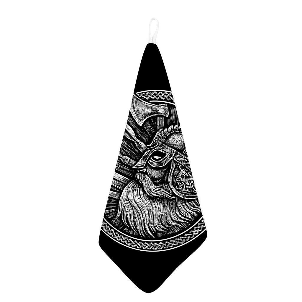 Black And White Viking God Odin Print Hand Towel