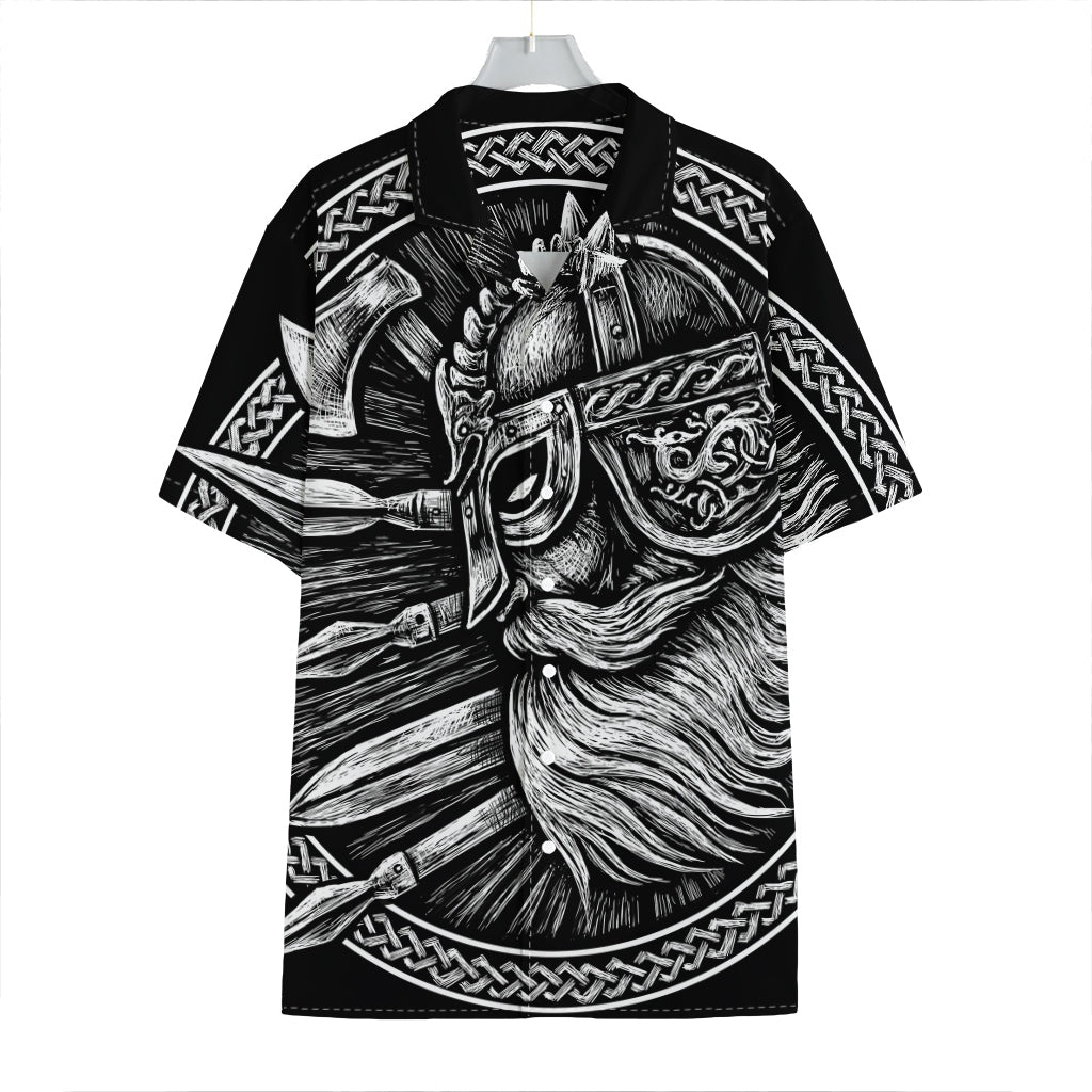 Black And White Viking God Odin Print Hawaiian Shirt