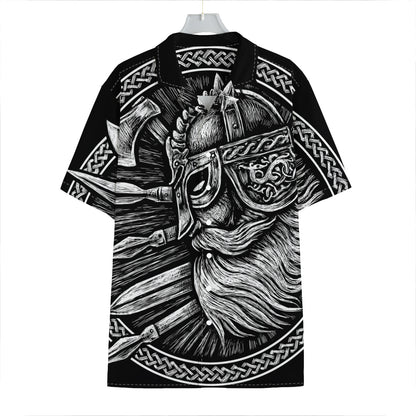 Black And White Viking God Odin Print Hawaiian Shirt