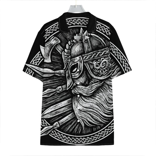 Black And White Viking God Odin Print Hawaiian Shirt