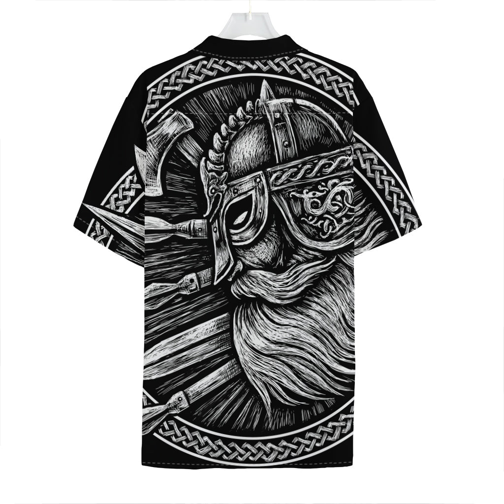 Black And White Viking God Odin Print Hawaiian Shirt