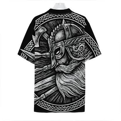 Black And White Viking God Odin Print Hawaiian Shirt