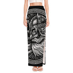 Black And White Viking God Odin Print High Slit Maxi Skirt
