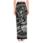 Black And White Viking God Odin Print High Slit Maxi Skirt