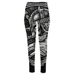 Black And White Viking God Odin Print High-Waisted Pocket Leggings