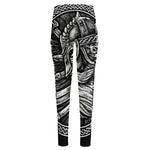Black And White Viking God Odin Print High-Waisted Pocket Leggings