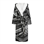 Black And White Viking God Odin Print Hooded Bathrobe
