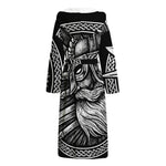 Black And White Viking God Odin Print Hooded Bathrobe