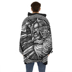 Black And White Viking God Odin Print Hoodie Blanket