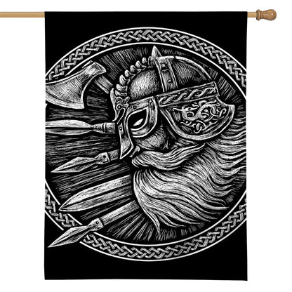 Black And White Viking God Odin Print House Flag