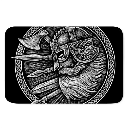 Black And White Viking God Odin Print Indoor Door Mat