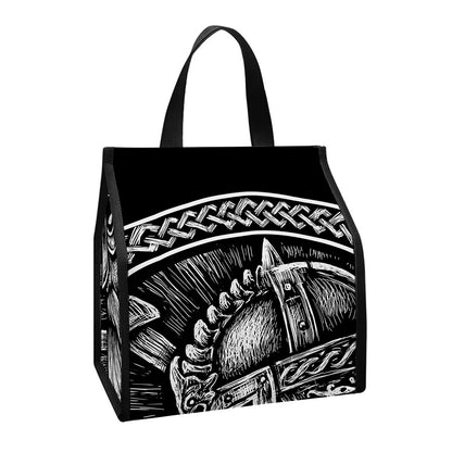 Black And White Viking God Odin Print Insulated Lunch Tote