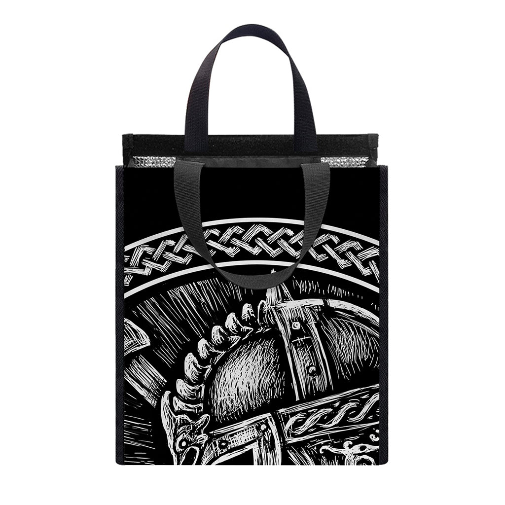 Black And White Viking God Odin Print Insulated Lunch Tote