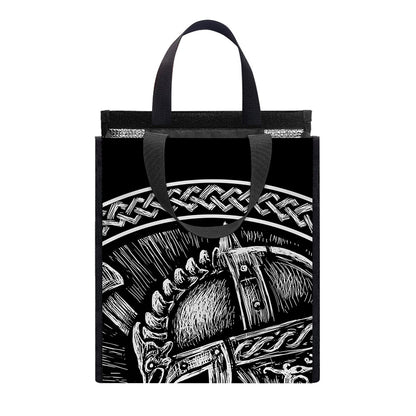 Black And White Viking God Odin Print Insulated Lunch Tote