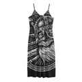 Black And White Viking God Odin Print Jersey Midi Cami Dress
