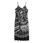 Black And White Viking God Odin Print Jersey Midi Cami Dress
