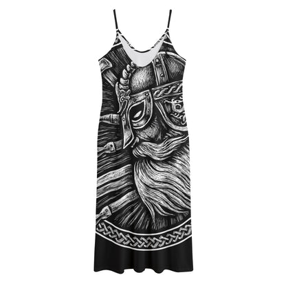 Black And White Viking God Odin Print Jersey Midi Cami Dress