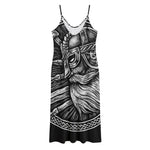 Black And White Viking God Odin Print Jersey Midi Cami Dress