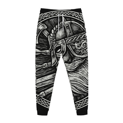 Black And White Viking God Odin Print Jogger Pants