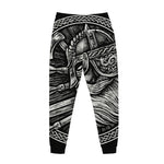 Black And White Viking God Odin Print Jogger Pants