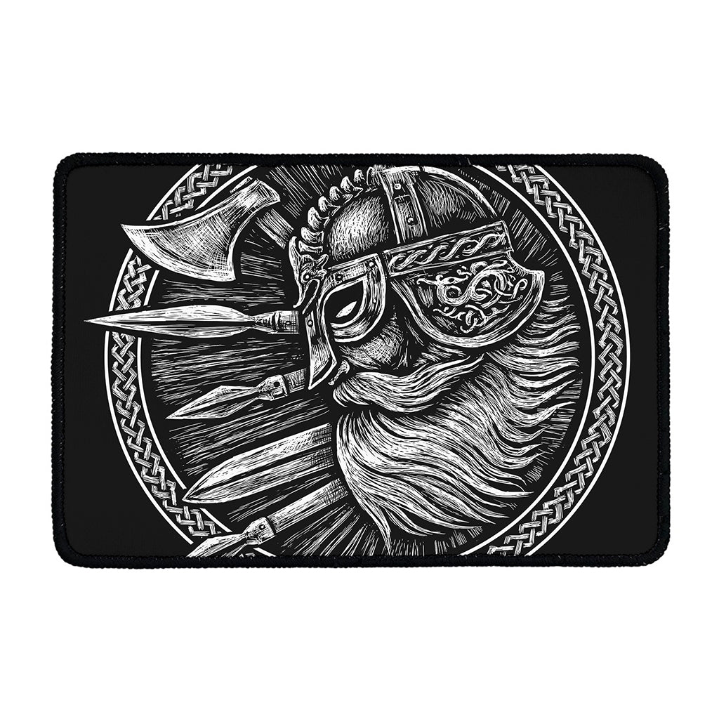 Black And White Viking God Odin Print Kitchen Mat