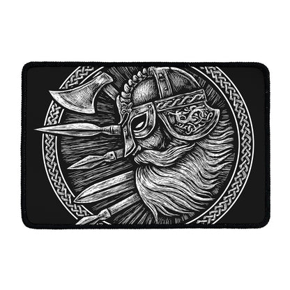Black And White Viking God Odin Print Kitchen Mat