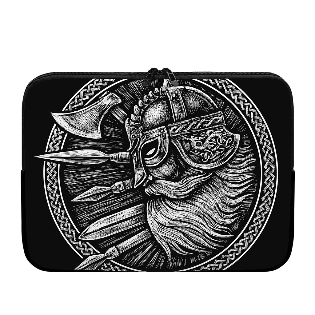 Black And White Viking God Odin Print Laptop Sleeve
