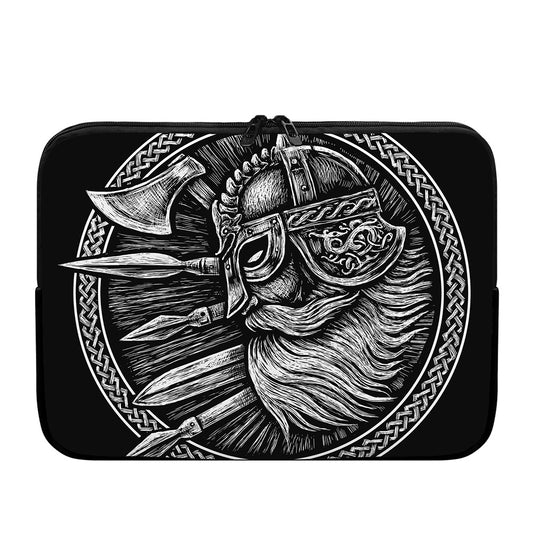 Black And White Viking God Odin Print Laptop Sleeve