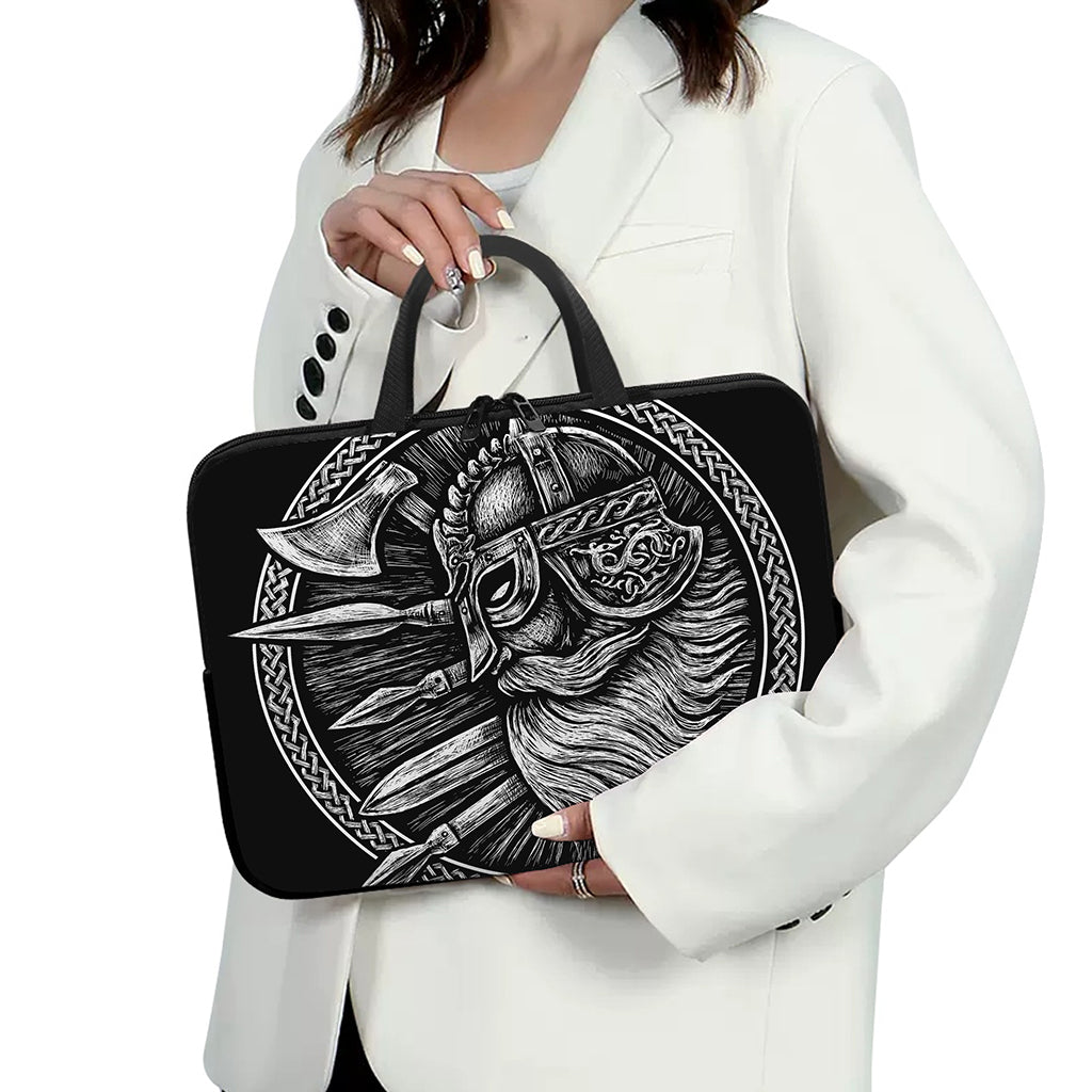Black And White Viking God Odin Print Laptop Sleeve With Handle