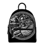Black And White Viking God Odin Print Leather Backpack