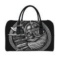 Black And White Viking God Odin Print Leather Duffel Bag