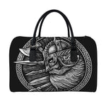 Black And White Viking God Odin Print Leather Duffle Bag