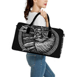 Black And White Viking God Odin Print Leather Duffle Bag