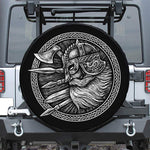 Black And White Viking God Odin Print Leather Spare Tire Cover