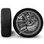 Black And White Viking God Odin Print Leather Spare Tire Cover