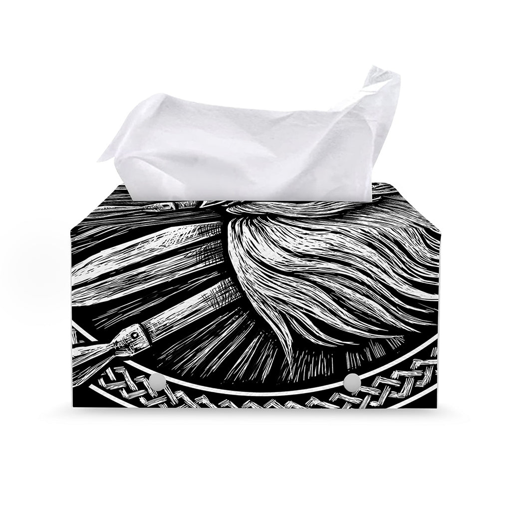 Black And White Viking God Odin Print Leather Tissue Box Cover