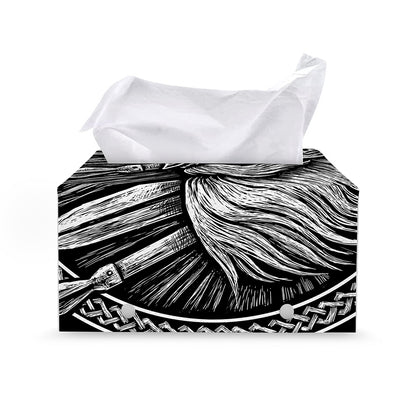 Black And White Viking God Odin Print Leather Tissue Box Cover