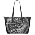 Black And White Viking God Odin Print Leather Tote Bag With Zipper