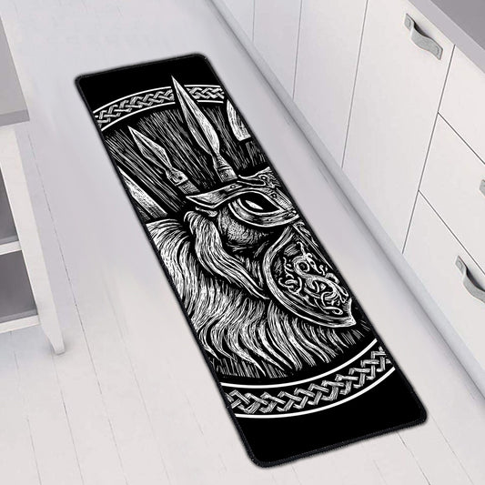 Black And White Viking God Odin Print Long Kitchen Mat
