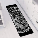 Black And White Viking God Odin Print Long Kitchen Mat