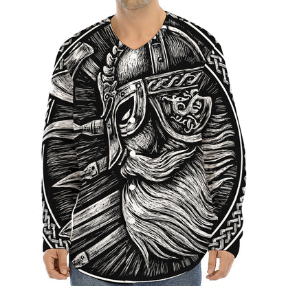 Black And White Viking God Odin Print Long Sleeve Baseball Jersey