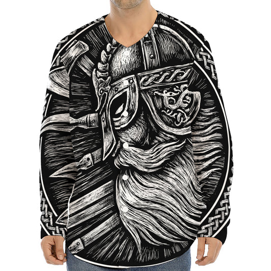 Black And White Viking God Odin Print Long Sleeve Baseball Jersey